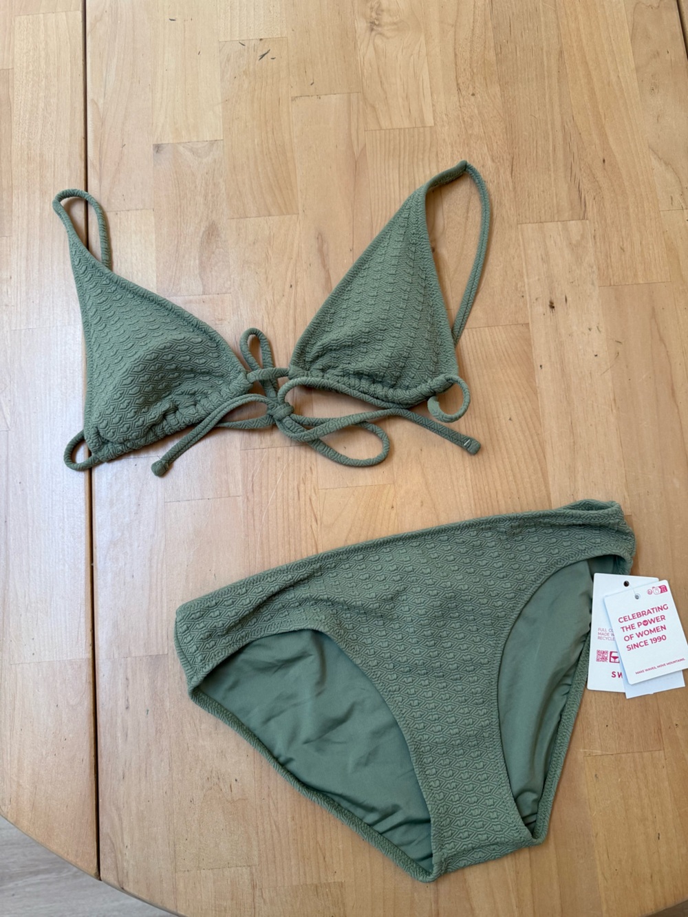 Roxy Olive Green Textured Triangle Bikini Set